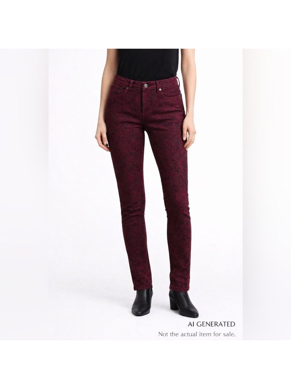 Seven7 Petite 6P Maroon Skinny Jeans Lace Print Y2K
